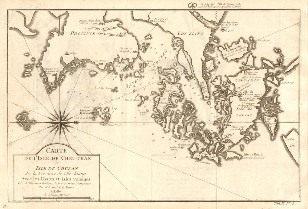 'L’lsle de Cheu-Chan'. Ningbo city & Zhoushan island, China. BELLIN 1748 map