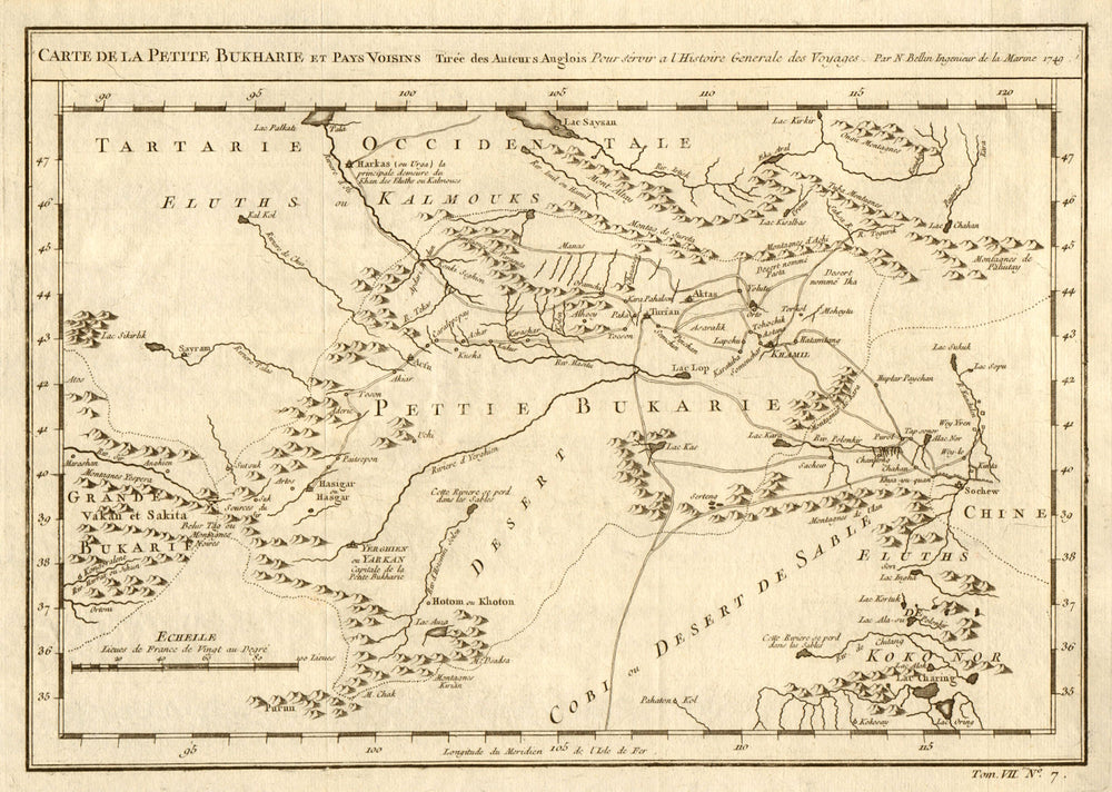 'Petite Bukharie'. Central Asia Little Bukhara NW China Xinjiang BELLIN 1749 map