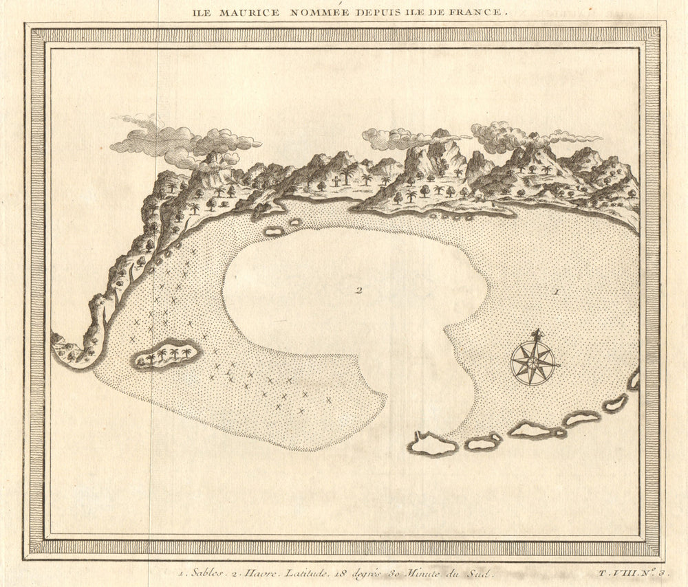 'Ile Maurice nommée depuis Ile de France'. Grand Port, Mauritius BELLIN 1750 map