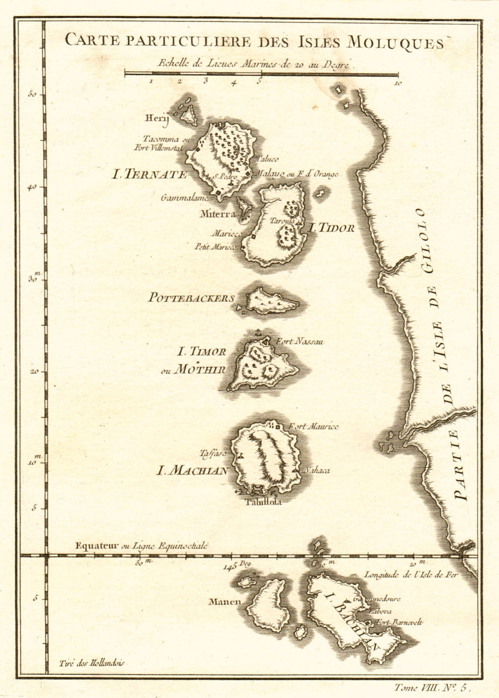 'Carte particulière des Isles Moluques'. Ternate Tidore Bacan. BELLIN 1750 map