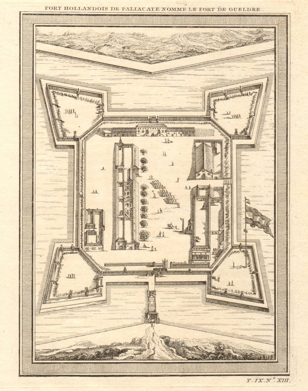'Fort Hollandois de Paliacate… Gueldre'. Fort Geldria, Pulicat. BELLIN 1751 map