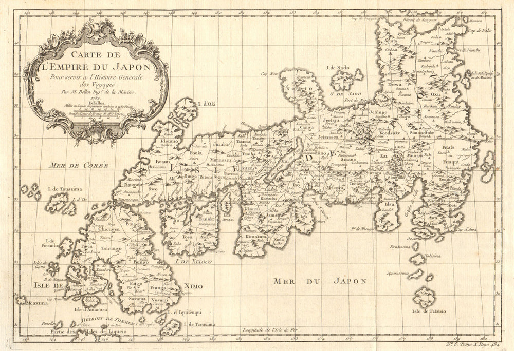 'Carte de l’Empire du Japon'. Empire of Japan. BELLIN 1752 old antique map