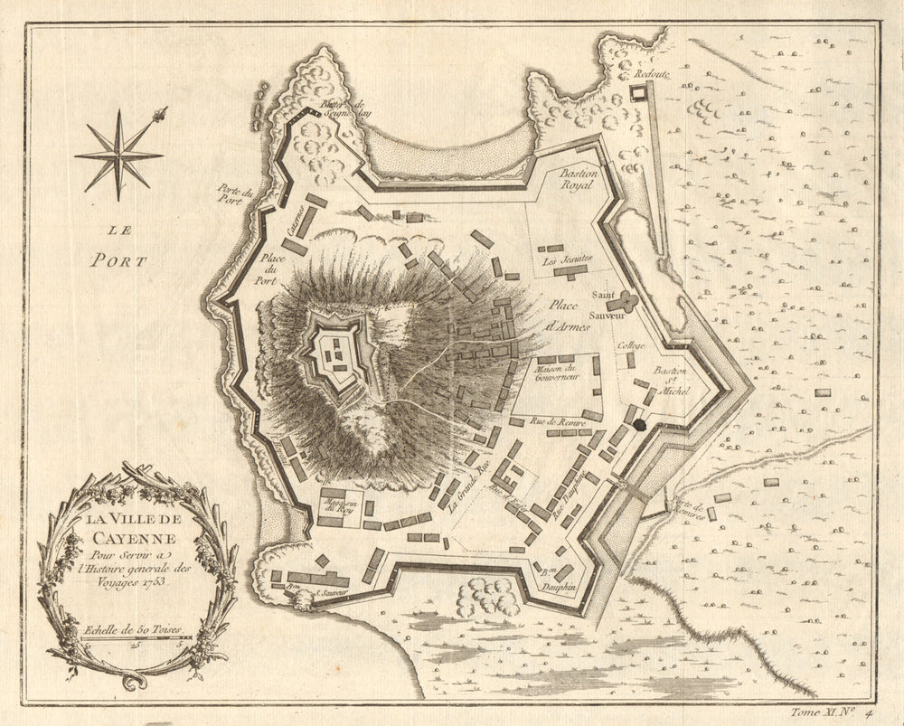 'La ville de Cayenne'. French Guiana. Town city plan. Guyanas. BELLIN 1753 map