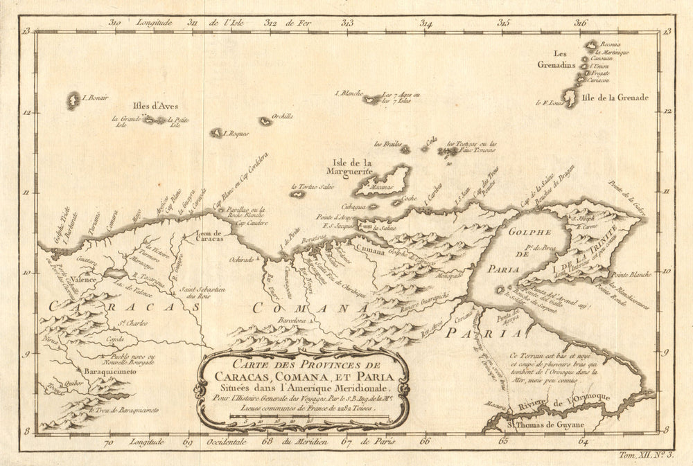 'Carte des Provinces de Caracas…' Aruba Bonaire Curacao Trinidad BELLIN 1754 map