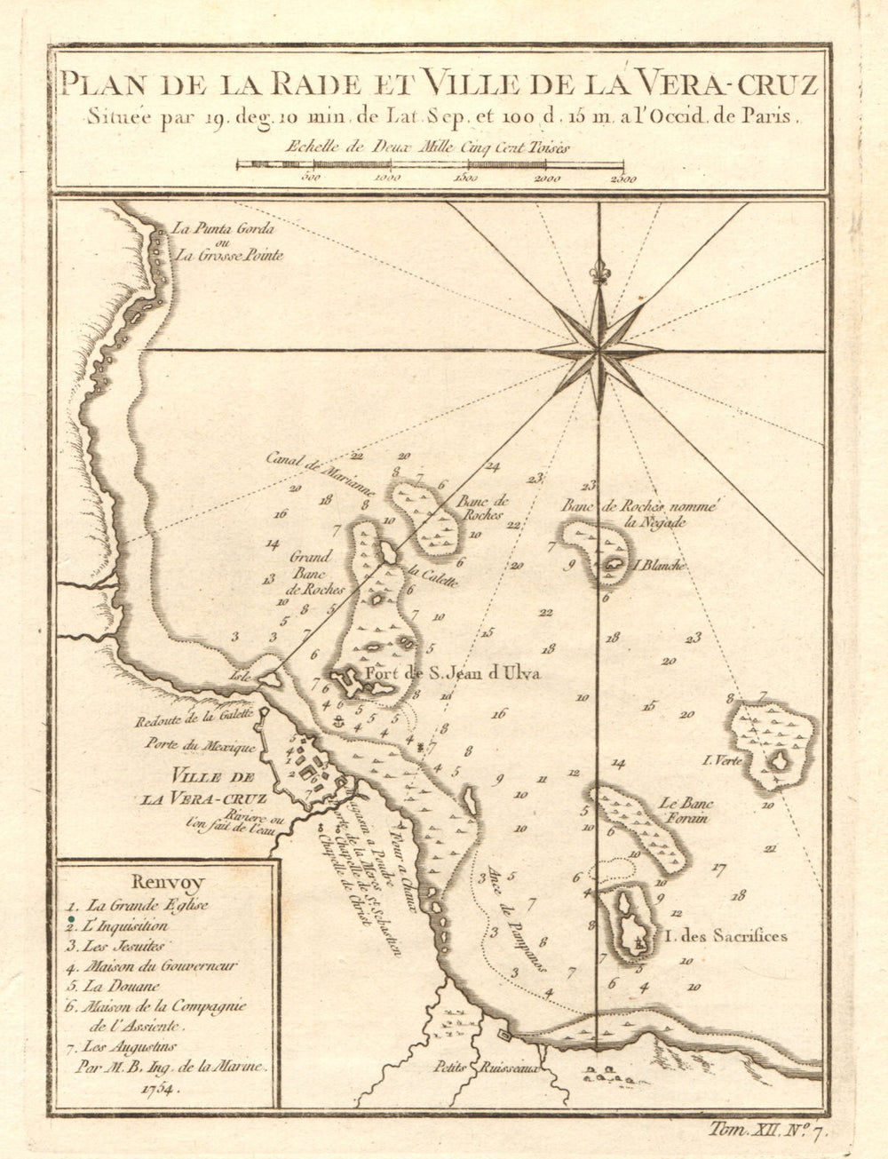 'Plan de la Rade & Ville de… Vera-Cruz'. Veracruz, Mexico. BELLIN 1754 old map