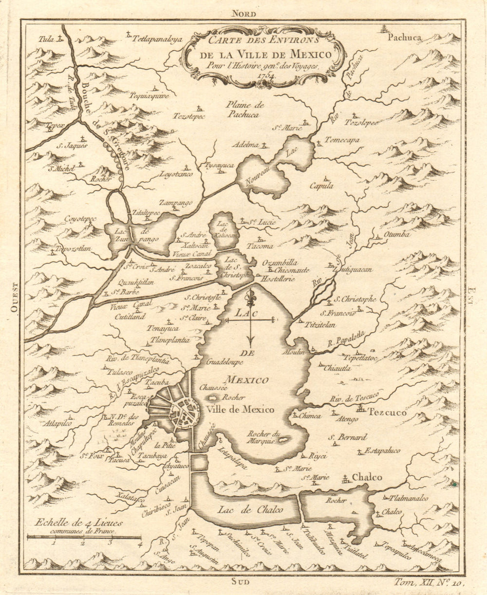 'Environs de la Ville de Mexico'. Mexico City & Lake Texcoco. BELLIN 1754 map