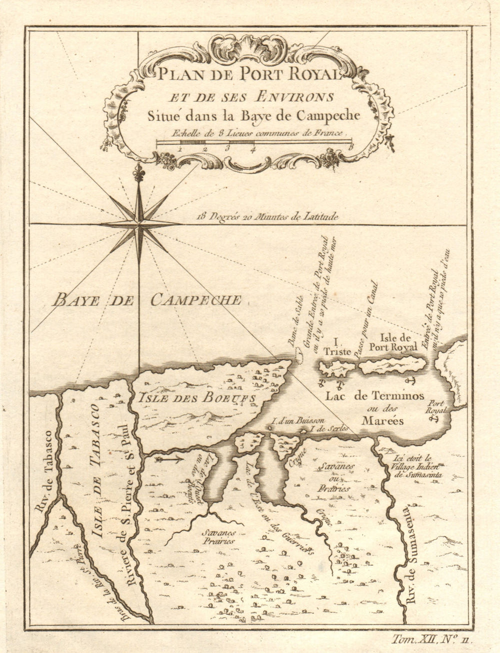 'Port Royal… dans la Baye de Campeche'. Cuidad del Carmen Mexico BELLIN 1754 map