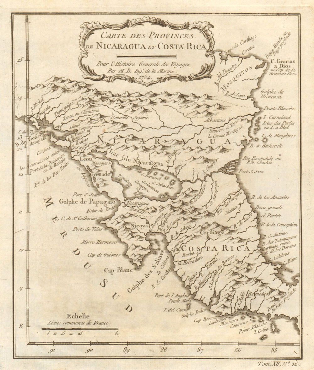 'Carte des Provinces de Nicaragua & Costa Rica'. Central America BELLIN 1754 map