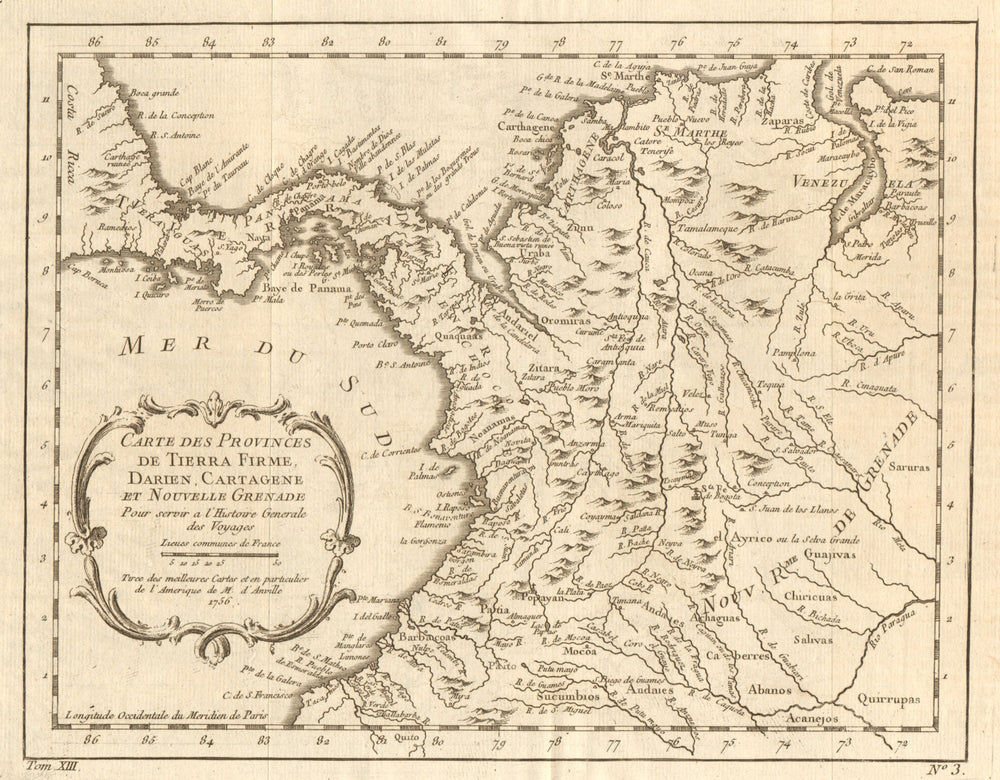 'Carte des Provinces de Tierra Firme, Darien…' Panama Colombia. BELLIN 1756 map
