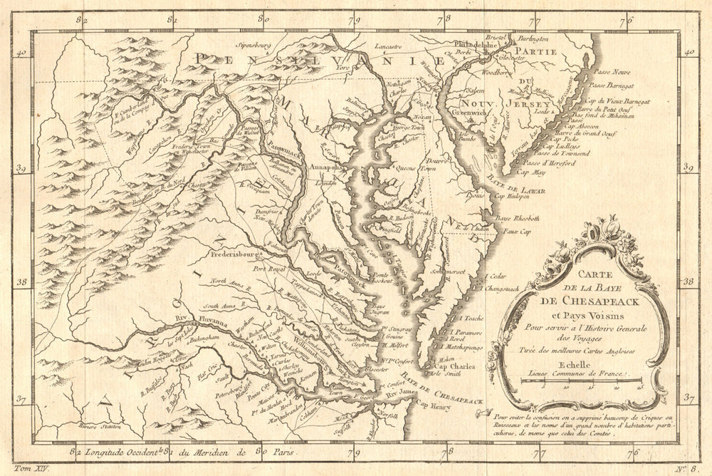 'Carte de la Baye de Chesapeak…' Chesapeake Bay. MD NJ Virginia. BELLIN 1757 map