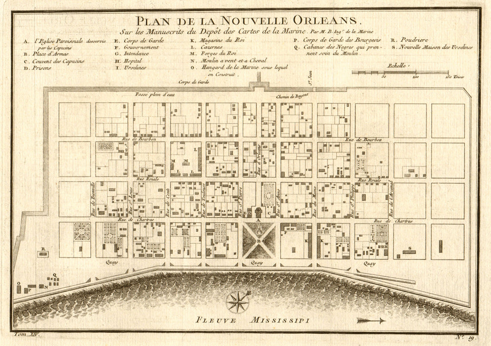 'Plan de la Nouvelle Orléans'. Antique city plan of New Orleans. BELLIN 1757 map