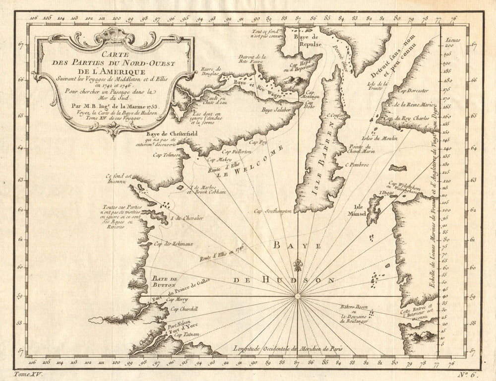 'Carte des Parties du Nord-Ouest de l'Amérique…'. Hudson Bay. BELLIN 1759 map