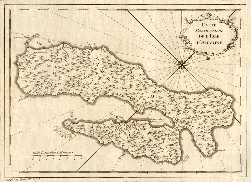'Carte particulière de I’lsle d’Amboine'. Ambon, Maluku islands. BELLIN 1761 map