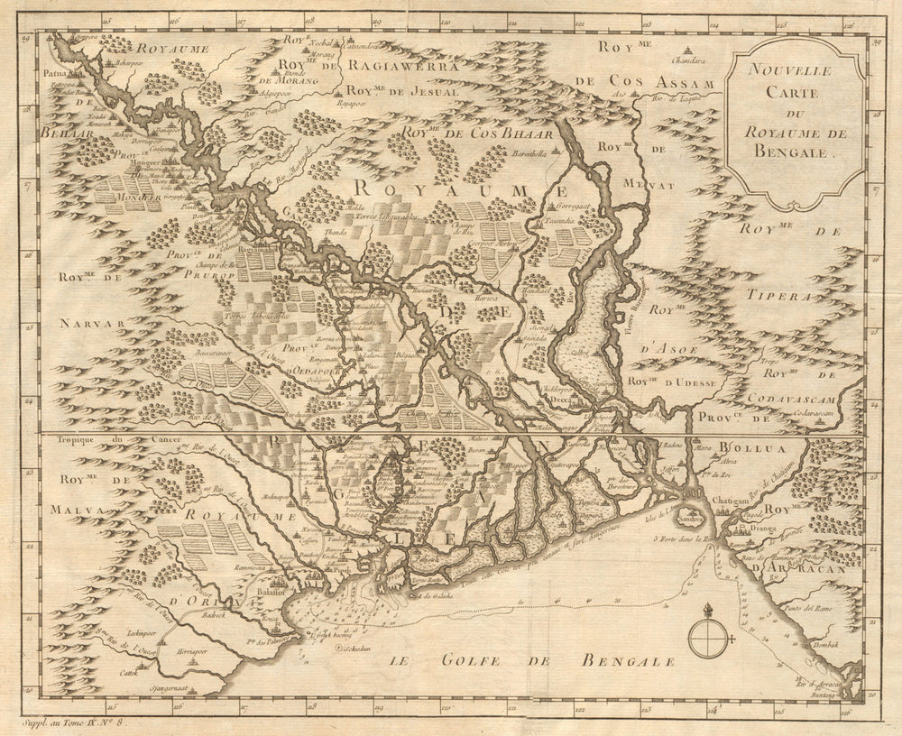 'Nouvelle Carte du Royaume de Bengale'. Bangladesh Ganges delta. BELLIN 1761 map