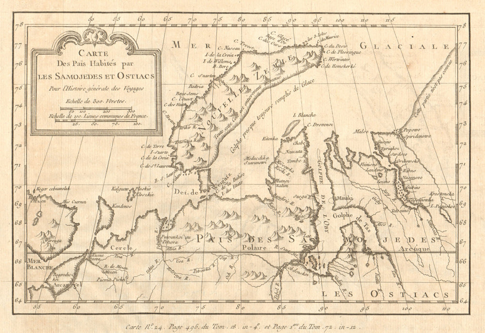 'Païs Habités par les Samojedes & Ostiacs' Novaya Zemlya Siberia BELLIN 1768 map