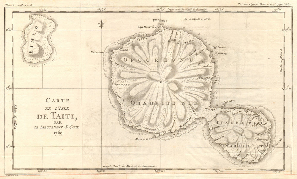 'Carte de l'Isle de Taiti'. Island of Tahiti. COOK / BENARD 1789 old map
