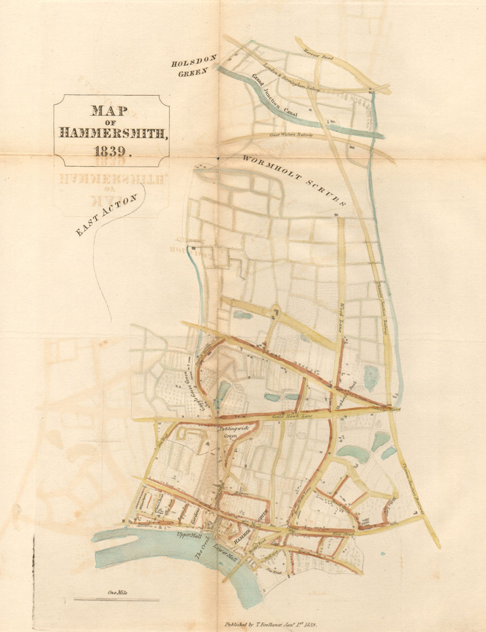 HAMMERSMITH PARISH. Shepherds Bush. Chiswick. Brook Green. FAULKNER 1839 map