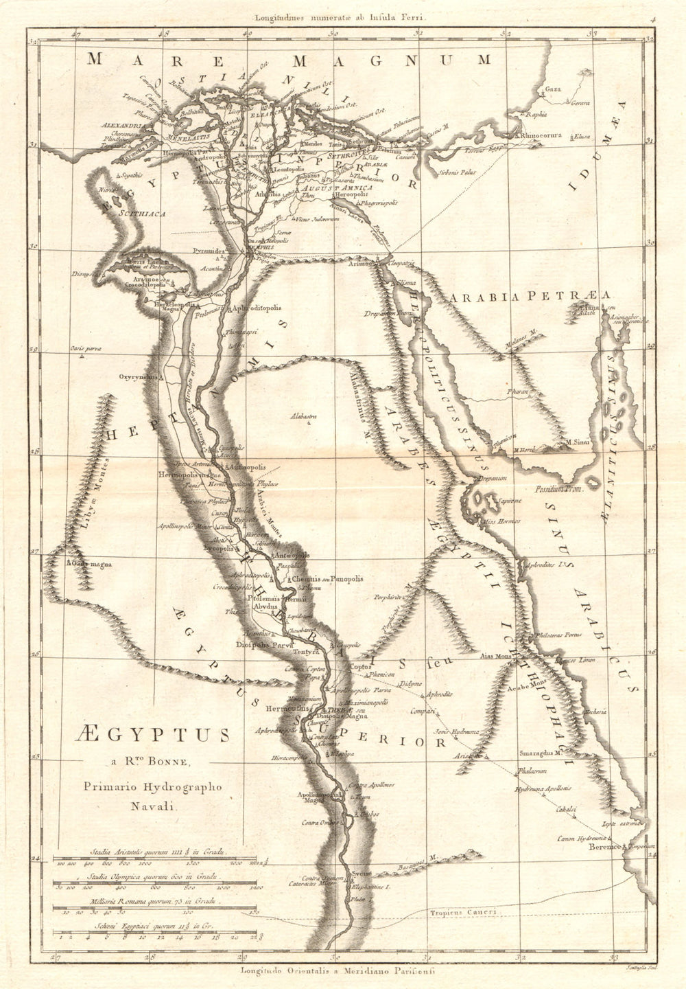 Aegyptus. Ancient Egypt. Nile valley. BONNE 1789 old antique map plan chart