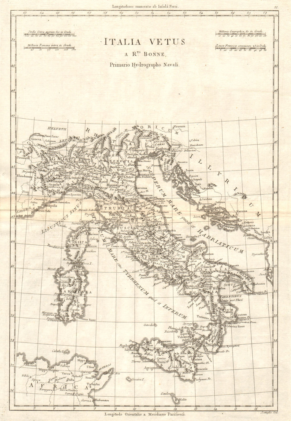 Italia Vetus. Ancient or Roman Italy. BONNE 1789 old antique map plan chart