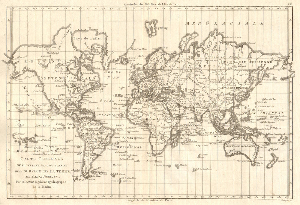 Carte générale de toutes les parties connues de la… terre. World. BONNE 1789 map