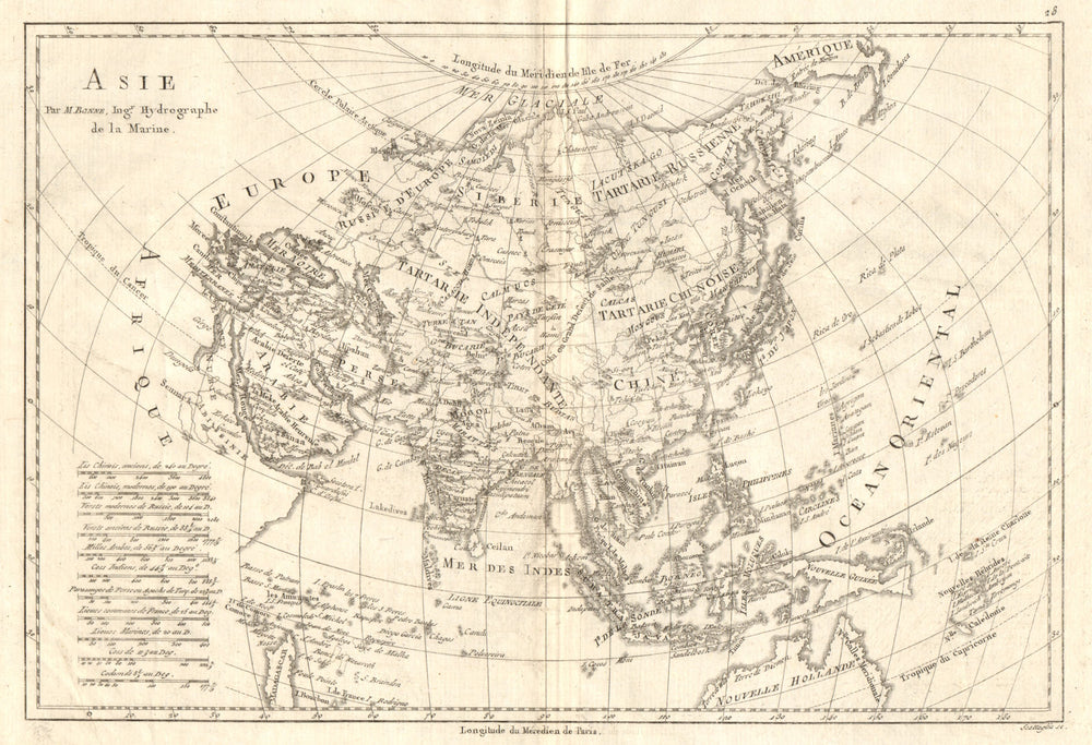 Asie. Antique map of Asia. Persia China Tartary. BONNE 1789 old