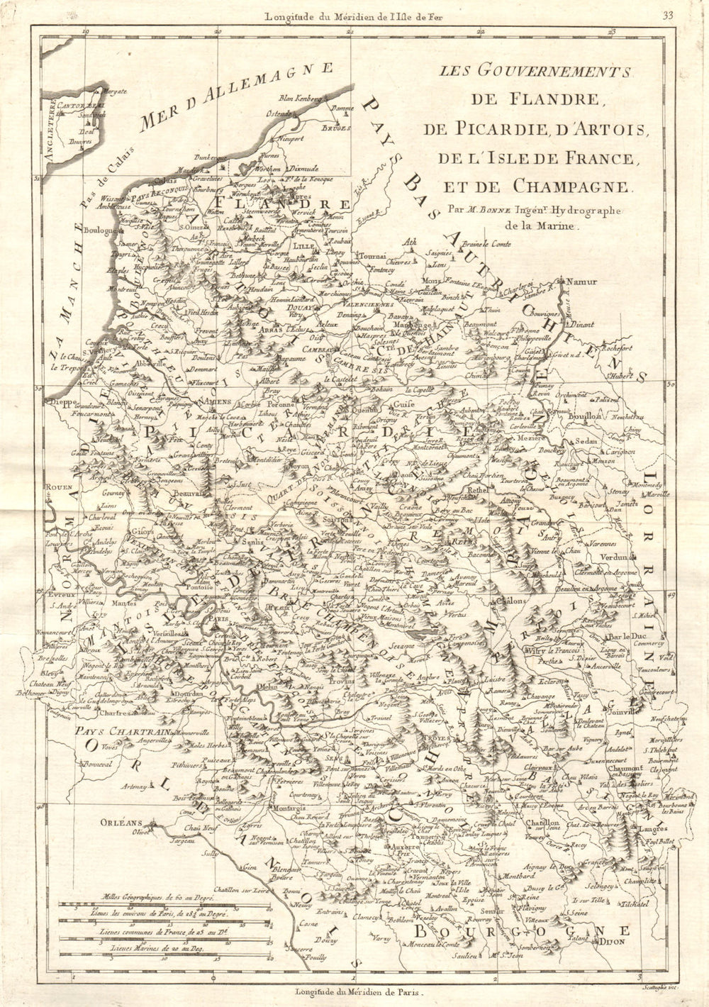 Flandre, Picardie, Artois, Isle de France & Champagne. NE France. BONNE 1789 map