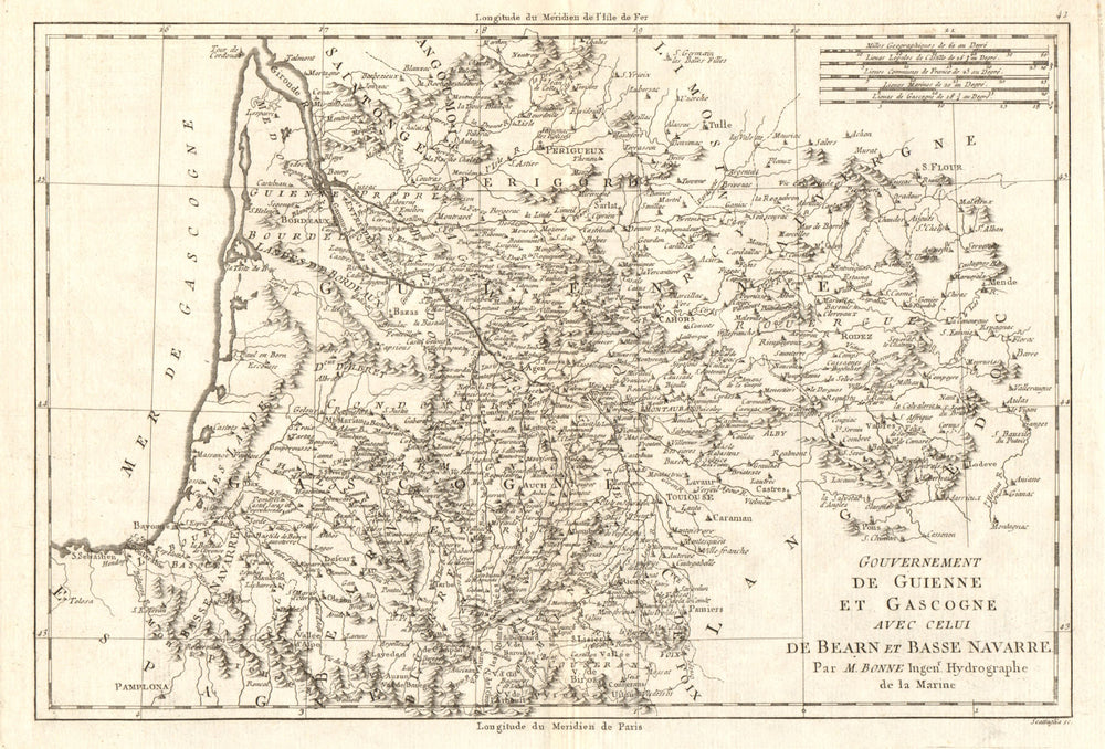 Guienne et Gascogne avec… Béarn et Basse Navarre. SW France. BONNE 1789 map