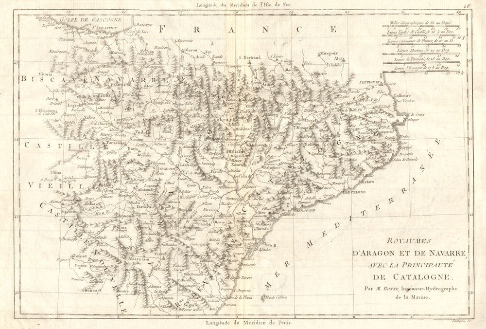 Royaumes d’Aragon et de Navarre avec… Catalogne. Catalonia Spain. BONNE 1789 map