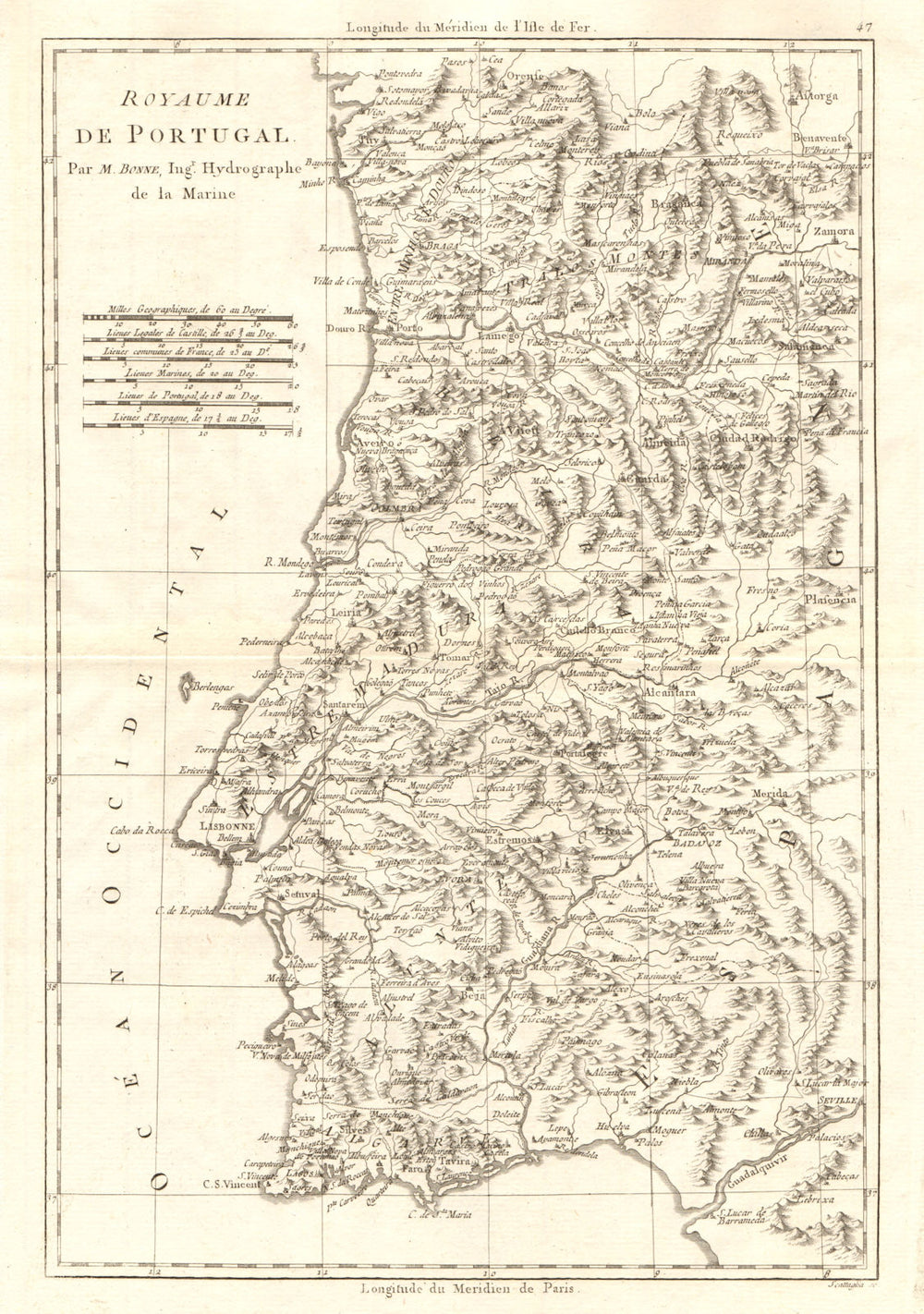 Royaume de Portugal. Kingdom of Portugal. BONNE 1789 old antique map chart