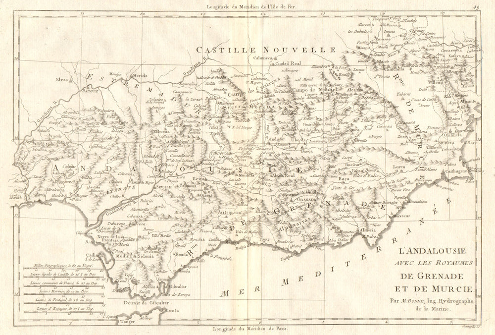 L’Andalousie, avec… Grenade et Murcie. Andalusia Granada Murcia. BONNE 1789 map