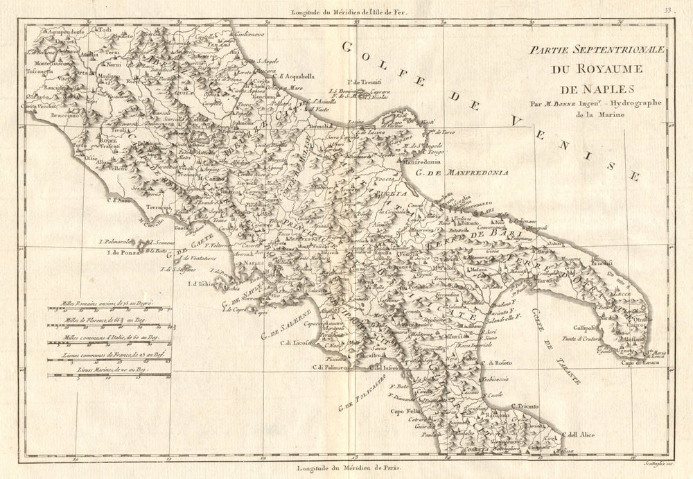 Partie Septentrionale du Royaume de Naples. Southern Italy. BONNE 1789 old map