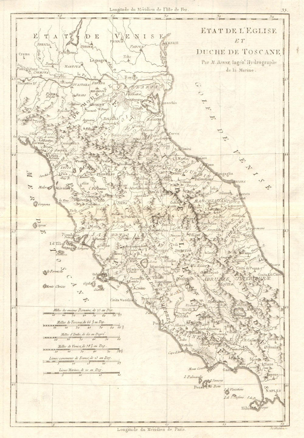 Etat de l’Église et Duché de Toscane. Papal States & Tuscany. BONNE 1789 map