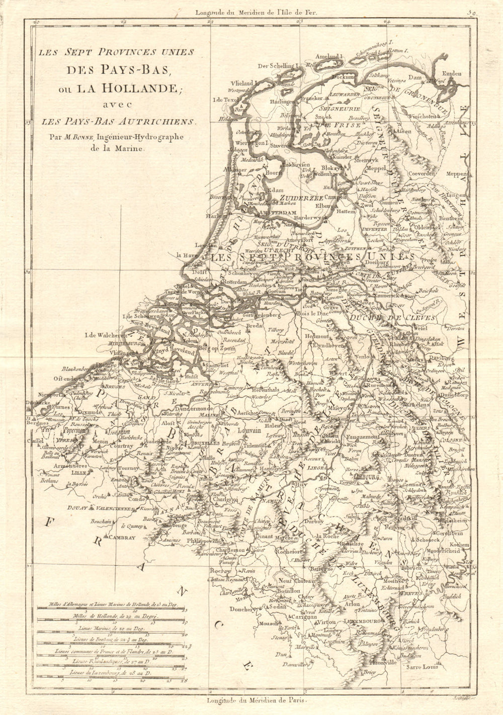 Les Sept Provinces Unies des Pays-Bas… Netherlands & Belgium. BONNE 1789 map