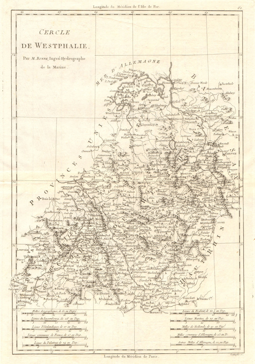 Cercle de Westphalie. Circle of Westphalia. North-west Germany. BONNE 1789 map