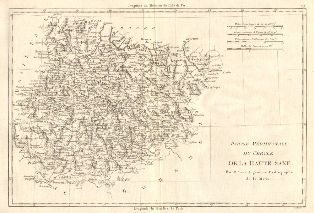 Partie Méridionale du Cercle de la Haute Saxe. East Saxony. BONNE 1789 old map