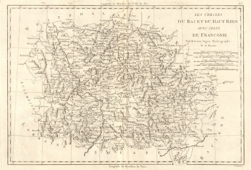 Les Cercles du Bas et du Haut Rhin avec… Franconie. Germany. BONNE 1789 map
