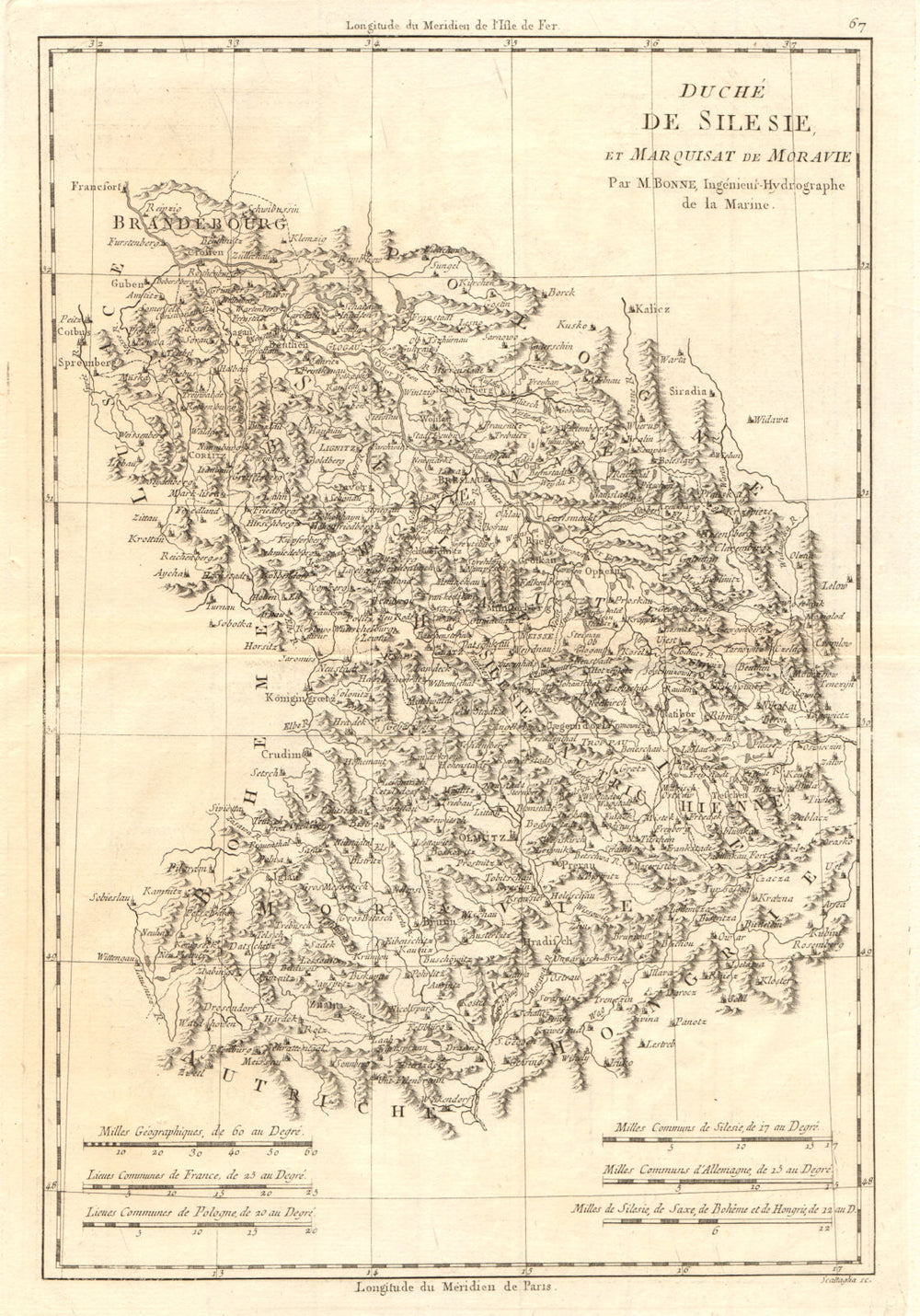Duché de Silesie et Marquisat de Moravie. Silesia Moravia Poland. BONNE 1789 map
