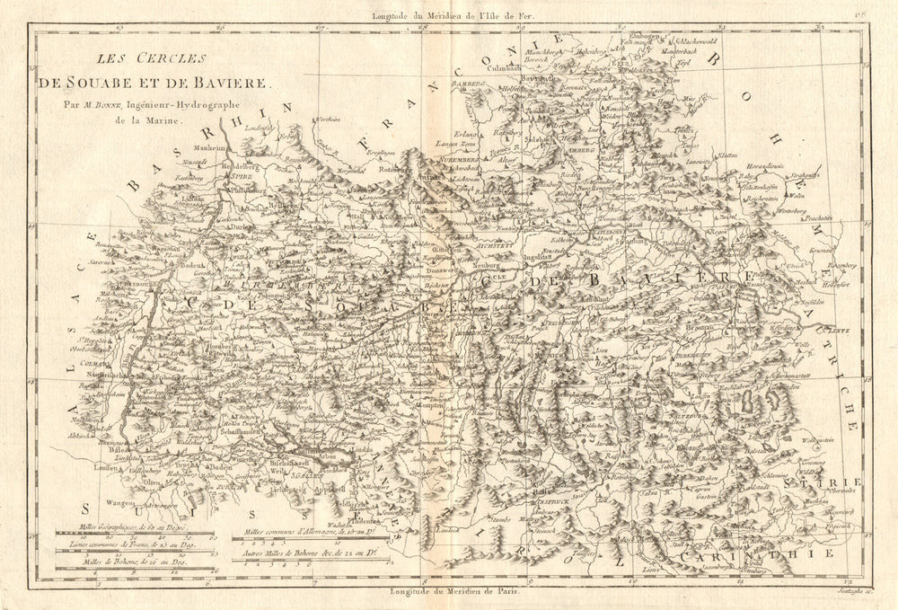 Les Cercles de Souabe et de Baviere. Circles of Swabia & Bavaria. BONNE 1789 map