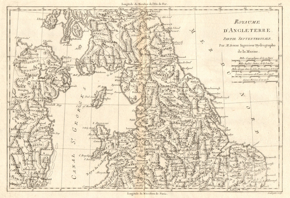 Royaume d'Angleterre partie Septentrionale. England & Wales North BONNE 1789 map