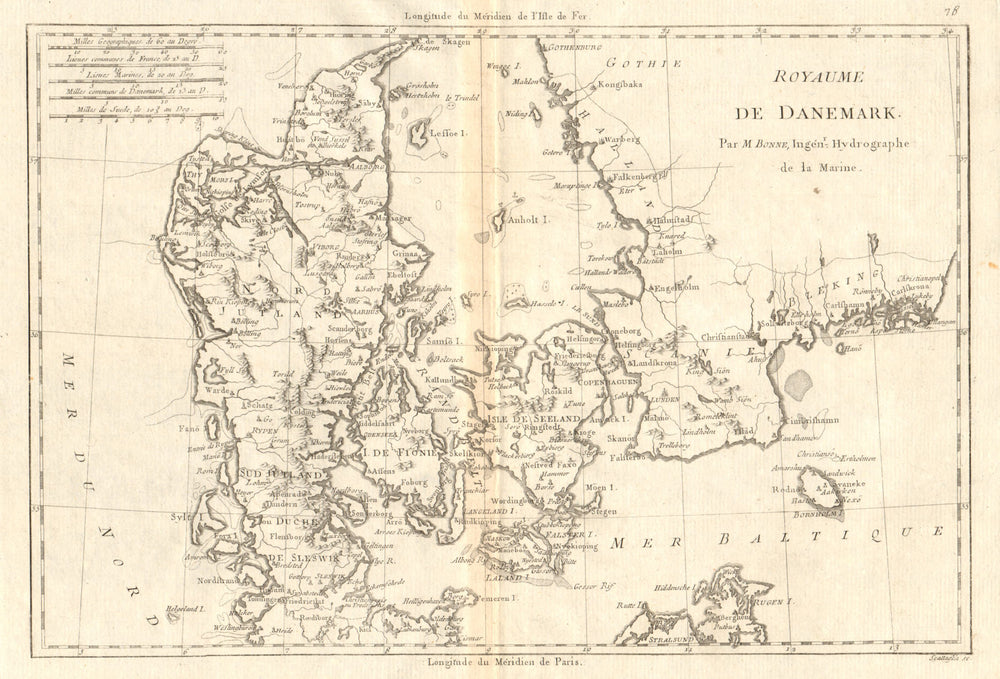 Royaume de Danemark. Kingdom of Denmark. BONNE 1789 old antique map plan chart