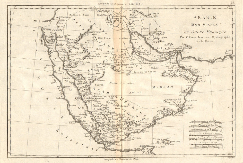 Arabie, Mer Rouge et Golfe Persique. Arabia Red Sea Persian Gulf. BONNE 1790 map
