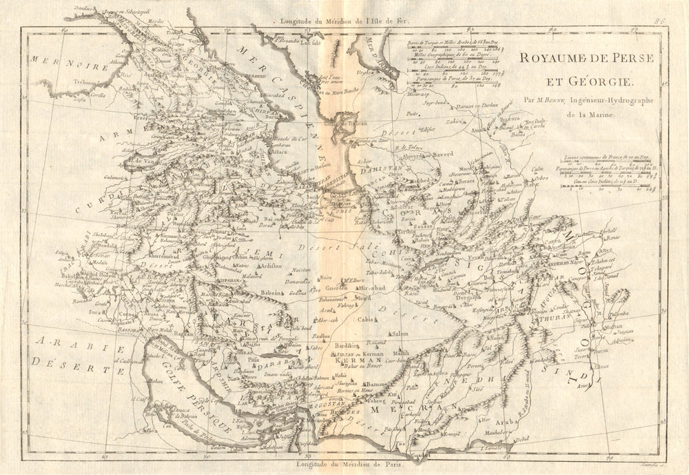 Royaume de Perse et de Géorgie. Kingdoms of Persia & Georgia. BONNE 1790 map