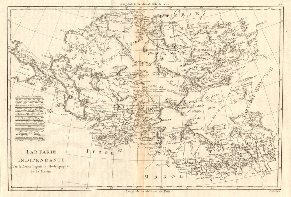 Tartarie Indipendante. Independent Tartary. Central Asia. BONNE 1790 old map