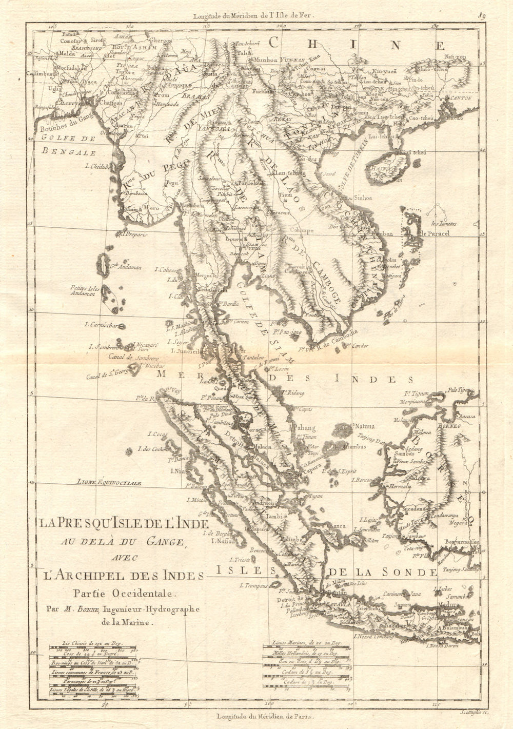 La Presqu'Isle de l'Inde. Indochina Sumatra Java Borneo. BONNE 1790 old map