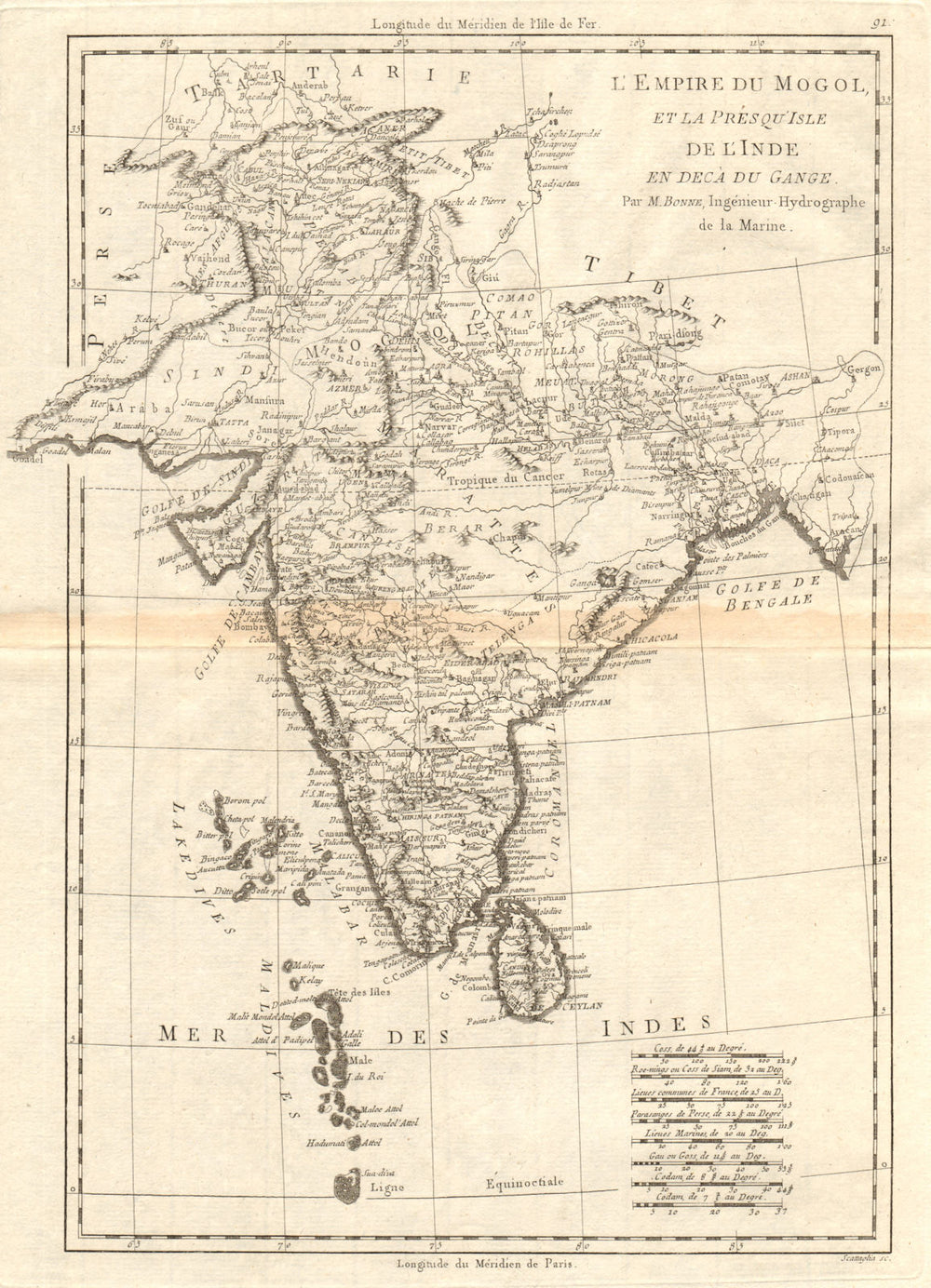 L’Empire du Mogol et la Presqu’Isle de l’lnde en decà du Gange. BONNE 1790 map