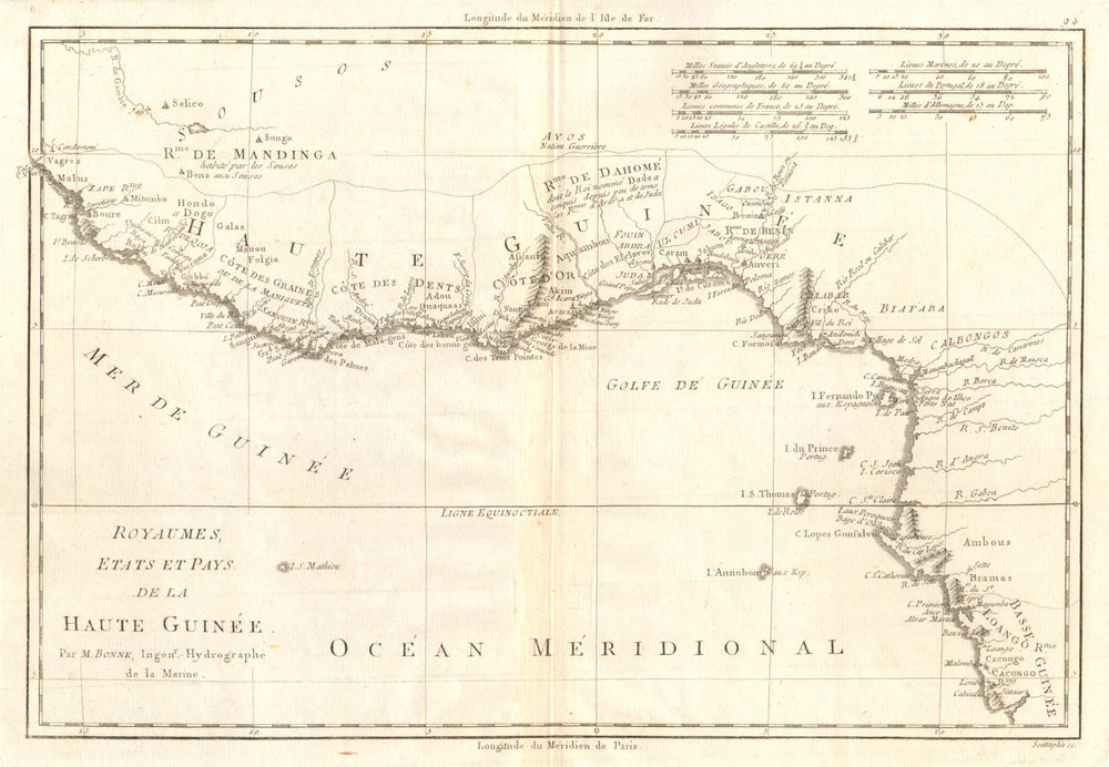 Royaumes, Etats et Pays de la Haute Guinée. Gulf of Guinea. BONNE 1790 old map