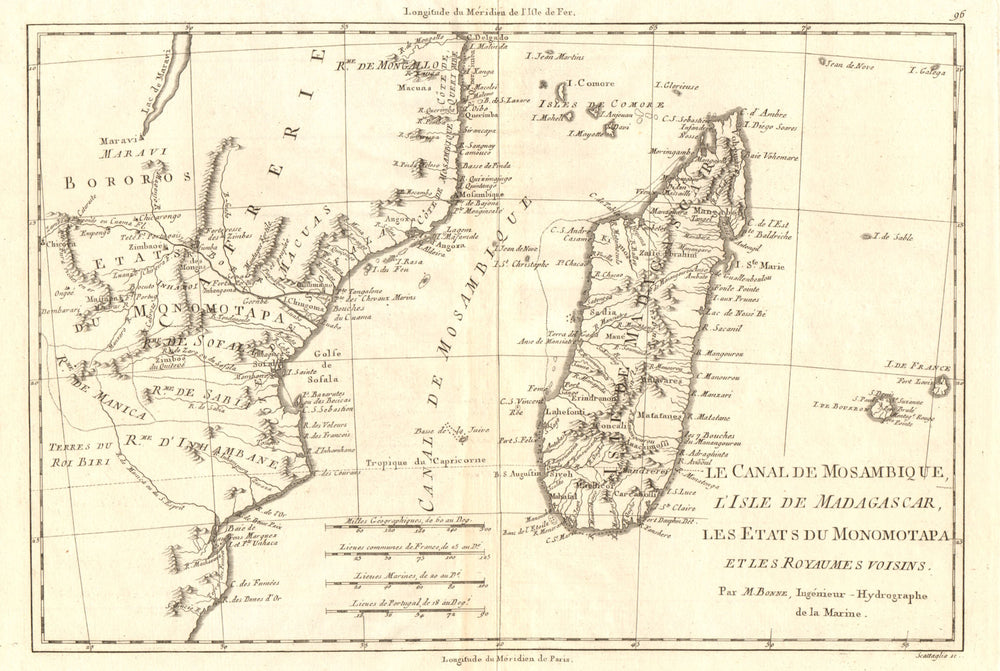 Le Canal de Mosambique, l'Isle de Madagascar… Mozambique. Africa. BONNE 1790 map