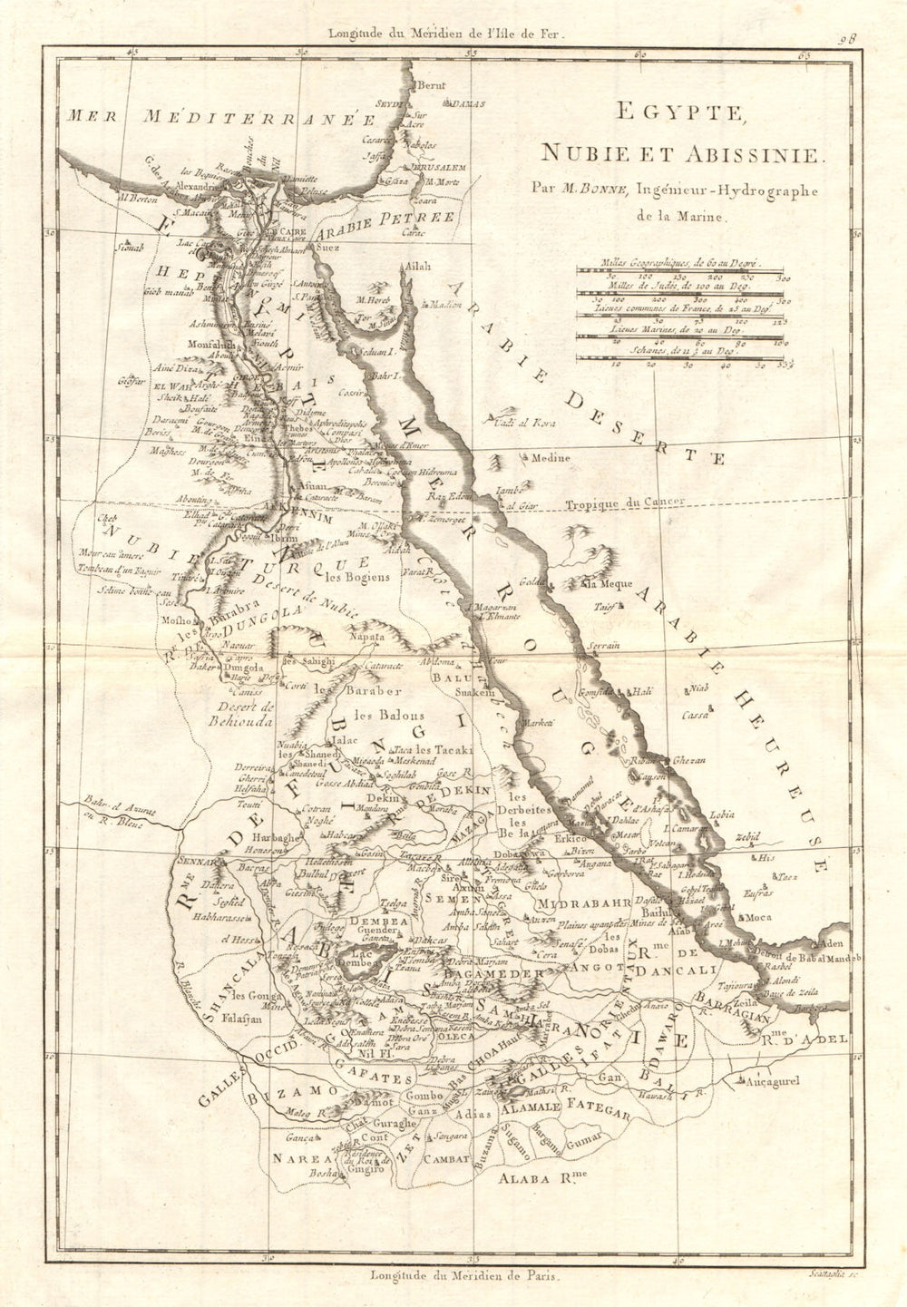 Egypte, Nubie et Abissinie. Egypt, Nubia & Abyssinia. Sudan. BONNE 1790 map