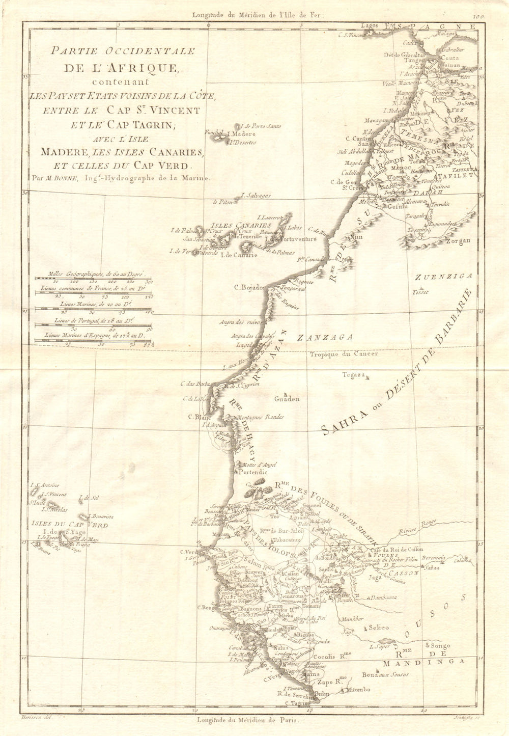 Partie Occidentale de l’Afrique. West Africa coast Canary islands BONNE 1790 map