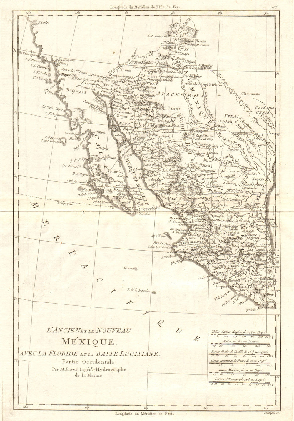 L’ancien et le nouveau Mexique… Mexico & New Mexico. BONNE 1790 old map